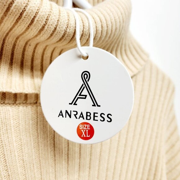 Anrabess Womens Ribbed Knit Turtleneck Sweater Dress Size XL Beige - Picture 3 of 12